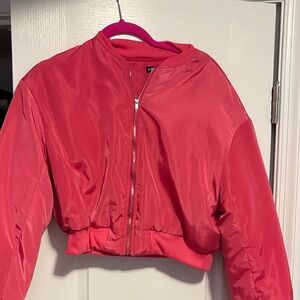 Girls Cropped Bomber Jacket - Pink